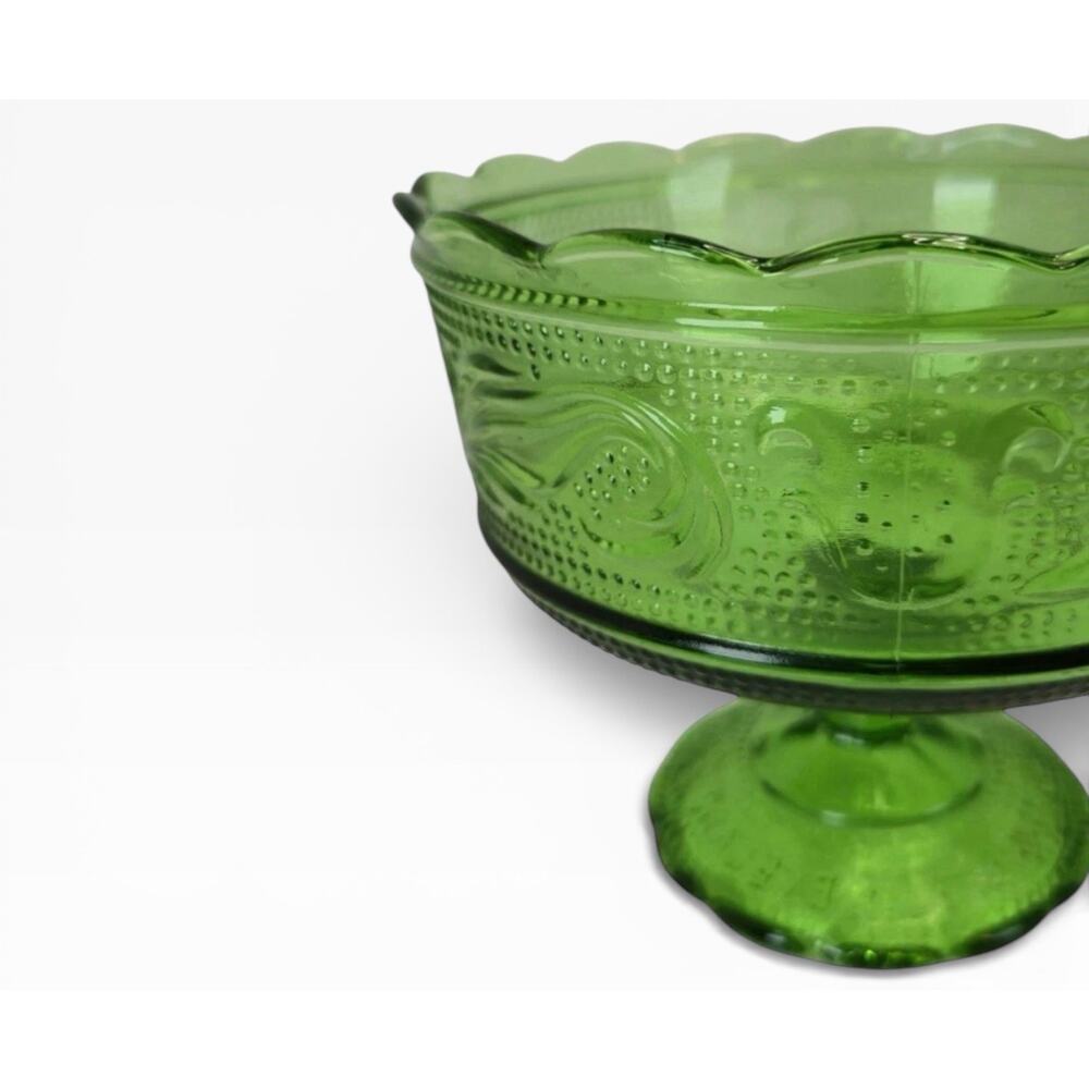 Vintage 1950's E.O. Brody Co. M6000 Green Glass Compote Candy Dish Raised Bowl - Picture 9 of 13